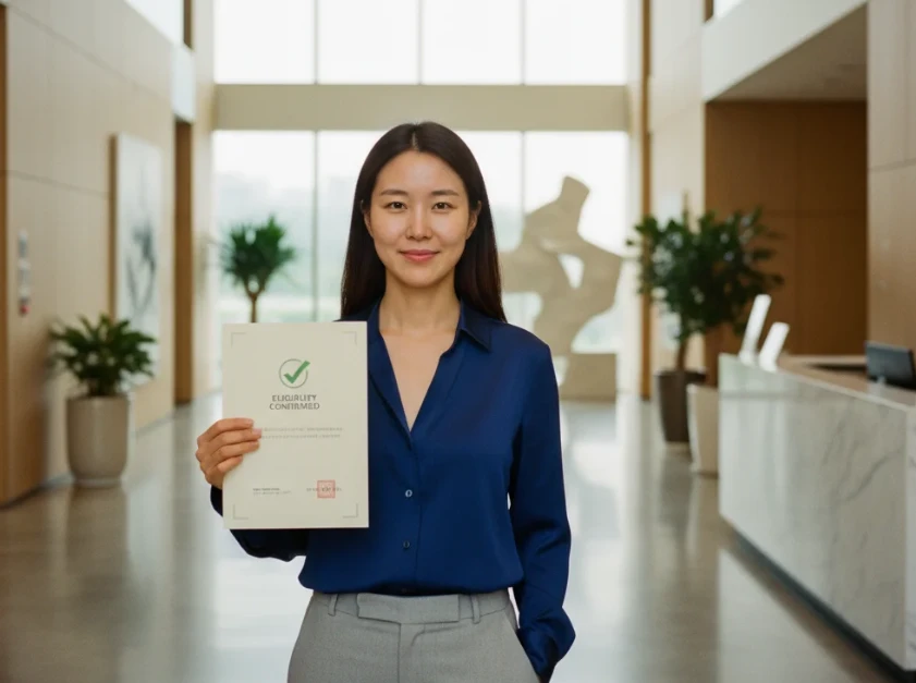 근로장려금 '안내 대상' 확인 서류를 들고 다음 단계인 신청을 준비하는 한국 여성 근로장려금 '안내 대상' 확인 서류를 들고 다음 단계인 신청을 준비하는 한국 여성