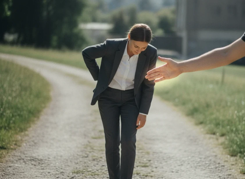 경영의 어려움을 상징하는 무거운 짐을 진 소상공인을 정부 지원이 상징하는 손이 받쳐주는 모습 경영의 어려움을 상징하는 무거운 짐을 진 소상공인을 정부 지원이 상징하는 손이 받쳐주는 모습