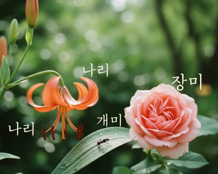 나리꽃, 장미꽃, 개미 등 한국 태풍 이름을 상징하는 자연물 나리꽃, 장미꽃, 개미 등 한국 태풍 이름을 상징하는 자연물