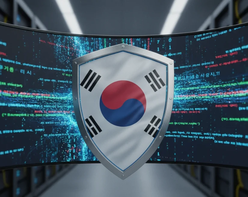 태극기 무늬의 방패가 AI 시스템 데이터와 코드를 보호하는 모습의 상징적인 이미지 태극기 무늬의 방패가 AI 시스템 데이터와 코드를 보호하는 모습의 상징적인 이미지