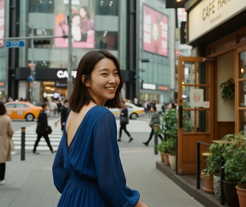 대형마트나 백화점 대신 동네 소상공인 가게를 바라보며 민생회복 소비쿠폰 사용처를 확인하는 20대 한국 여성. 대형마트나 백화점 대신 동네 소상공인 가게를 바라보며 민생회복 소비쿠폰 사용처를 확인하는 20대 한국 여성.