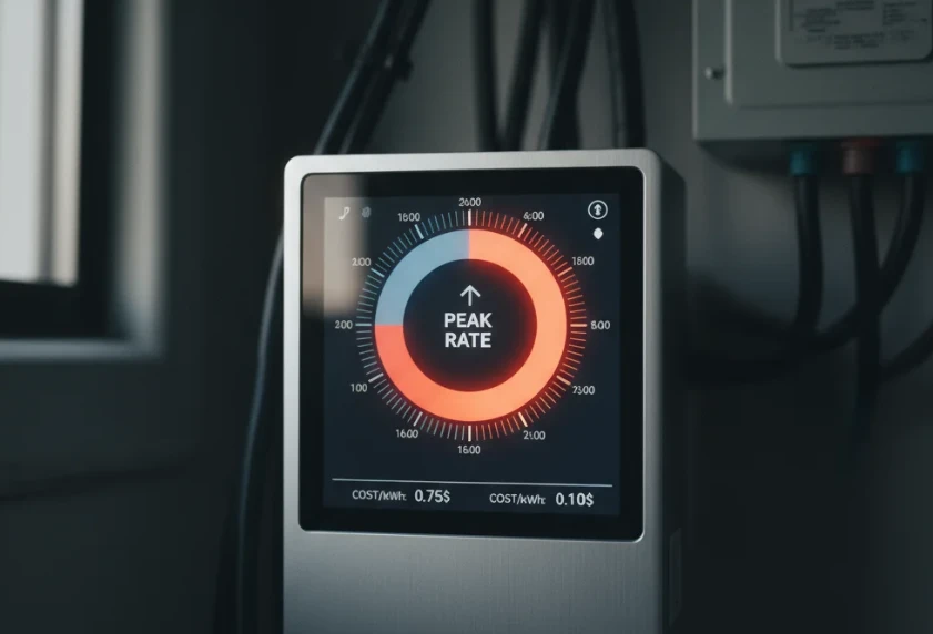 오후 4시에서 9시 사이가 붉은색으로 강조된 디지털 시계 화면