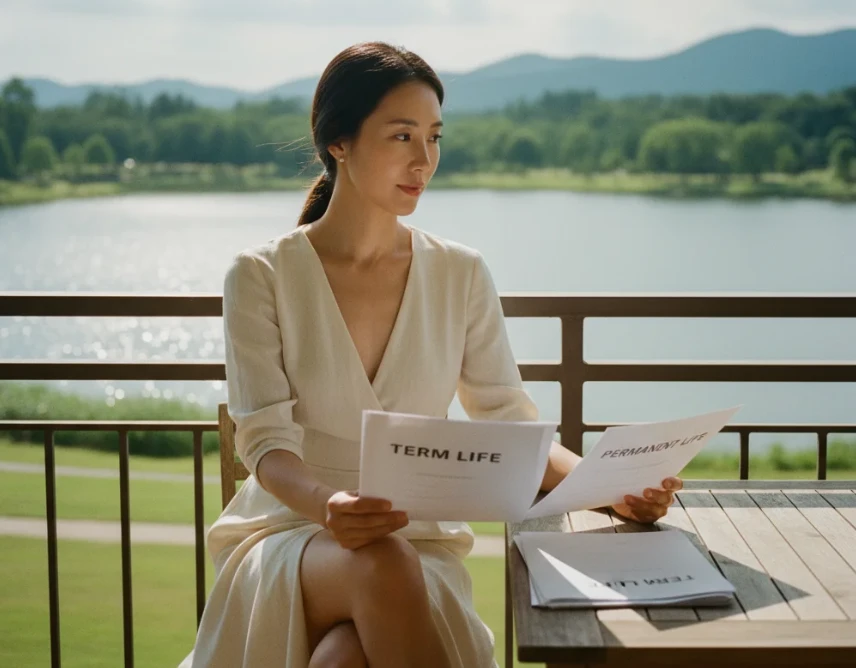 기간성 생명 보험과 영구성 생명 보험 중 가족의 미래를 위해 고민하는 한국 여성