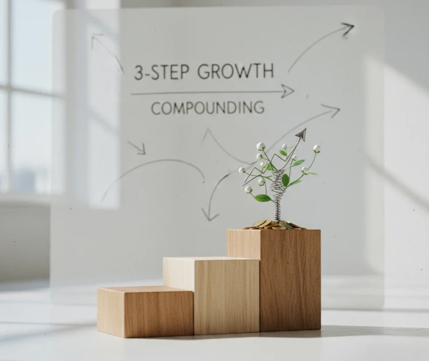 HSA 계좌의 장기 성장을 위한 3단계 투자 전략을 상징하는 이미지