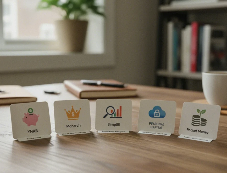 예산, 지출, 투자 등 목적별로 분류된 미국 돈 관리 앱 목록을 보여주는 이미지