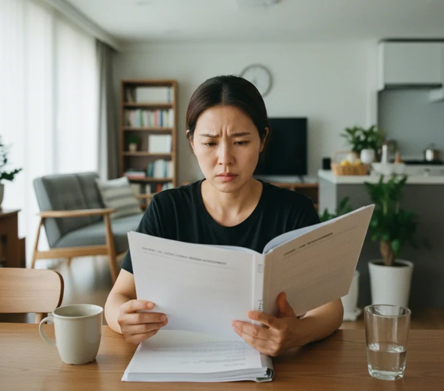가족 건강 기록을 들고 있는 한국 여성