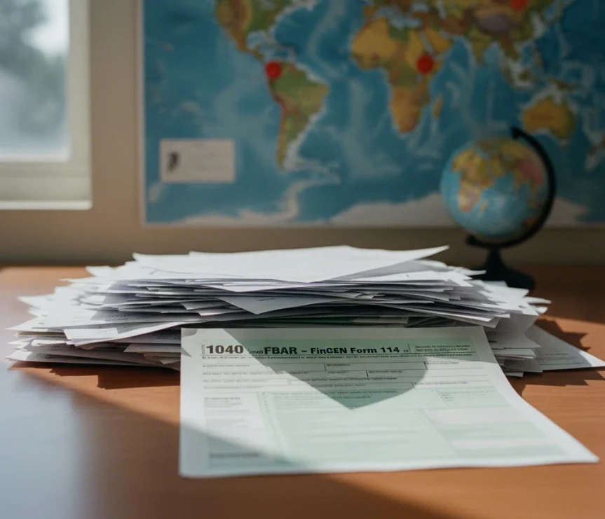 해외 소득 서류와 FBAR 보고 의무를 나타내는 숨겨진 문서