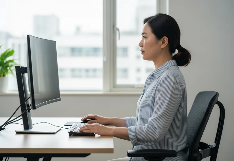 턱 당기기 운동하는 한국 여성