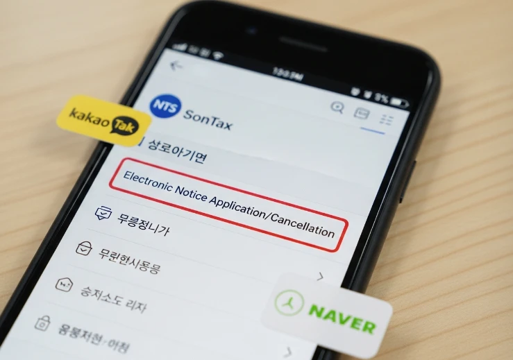 손택스 앱을 통한 전자고지 신청 화면