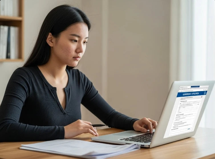 노트북으로 난방비 지원을 온라인 신청하는 한국 여성 노트북으로 난방비 지원을 온라인 신청하는 한국 여성