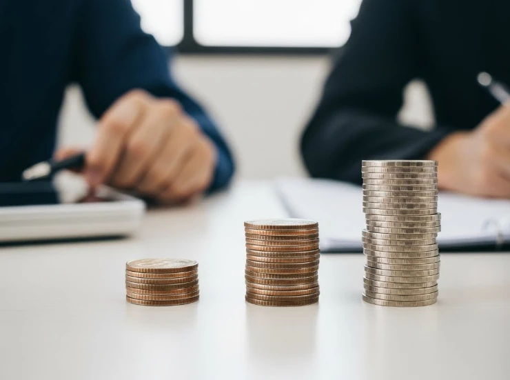 세 개의 크기가 다른 동전 더미