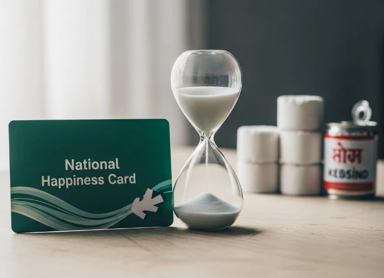 국민행복카드 옆의 모래시계와 연탄 국민행복카드 옆의 모래시계와 연탄