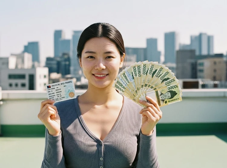 복지카드와 현금을 동시에 들고 있는 한국 여성