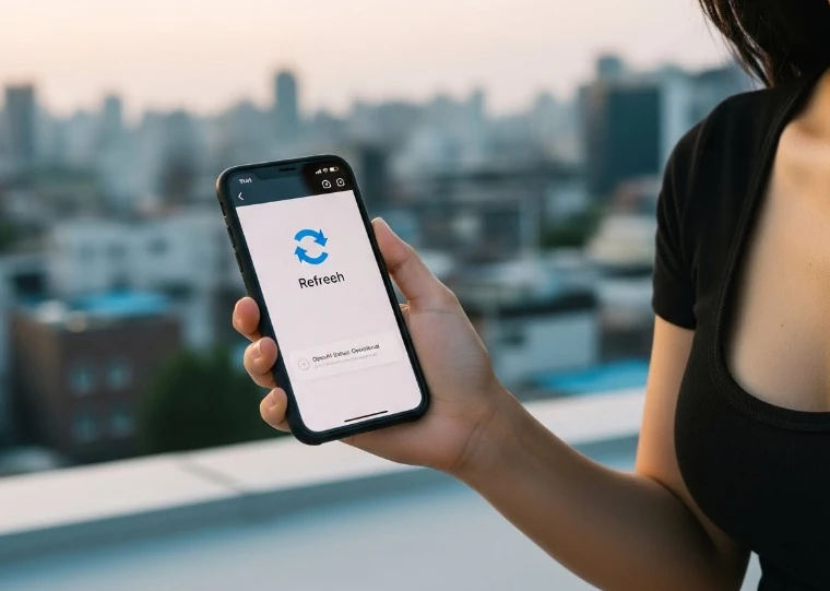 서버 상태 확인을 위해 스마트폰을 든 손