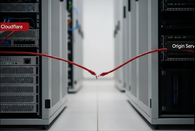클라우드플레어와 원본 서버 연결 실패를 상징하는 이미지