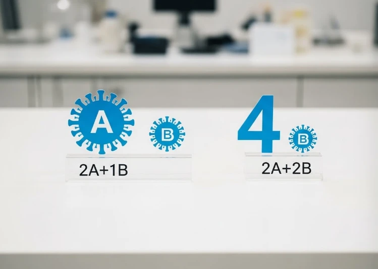 인플루엔자 A형과 B형 바이러스 모형이 나열된 모습