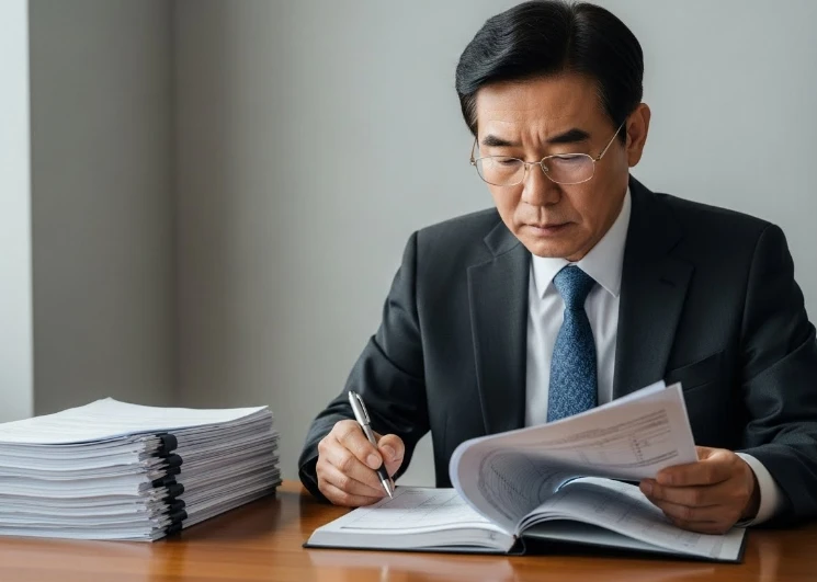 연말정산 서류를 꼼꼼히 검토하는 직장인의 모습