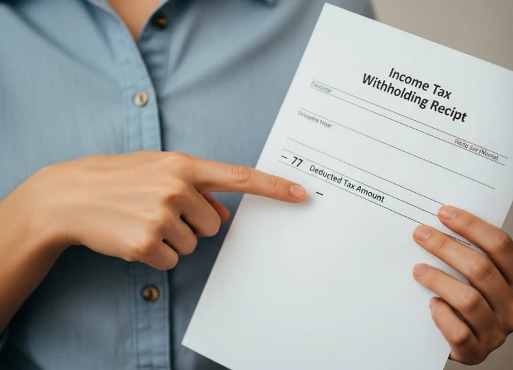 근로소득 원천징수영수증 77번 항목을 가리키는 손