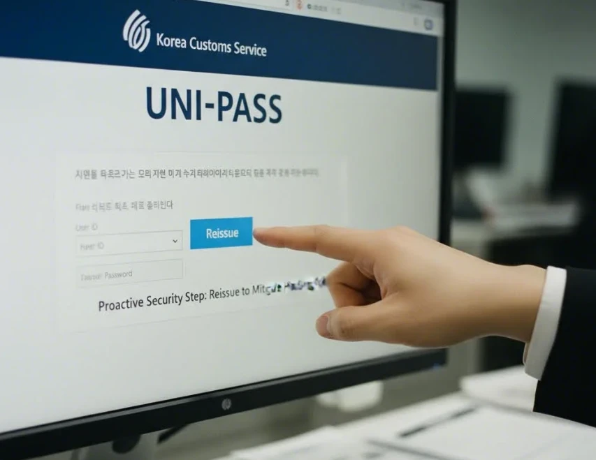 관세청 유니패스 화면에서 개인통관번호를 재발급받는 모습 관세청 유니패스 화면에서 개인통관번호를 재발급받는 모습