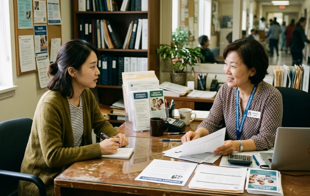 할인 혜택을 상담받는 한국인 모습
