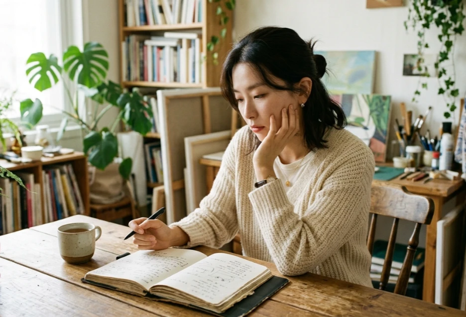 서류를 검토하며 고민에 잠긴 모습