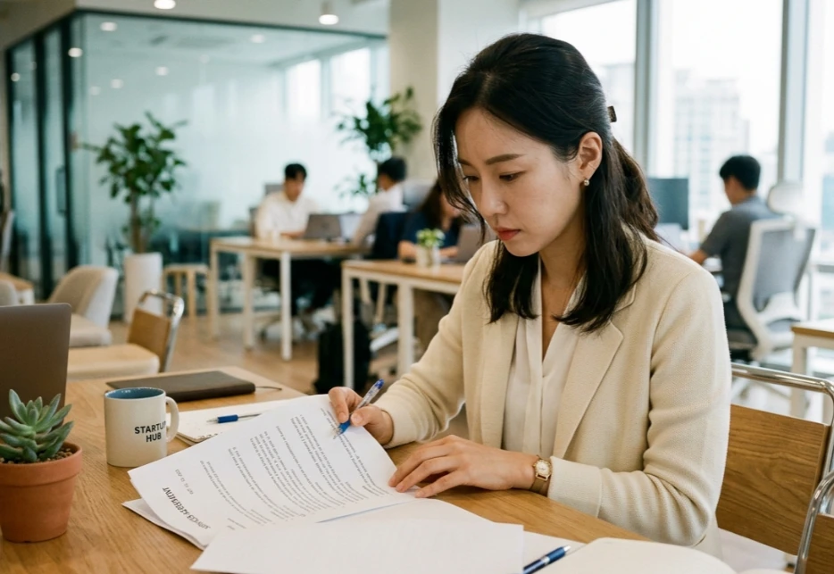 서류를 정리하는 진지한 모습