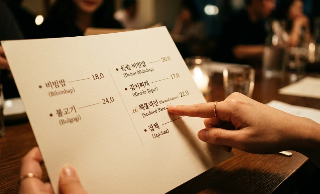 메뉴판의 가격을 고민하며 바라보는 고객
