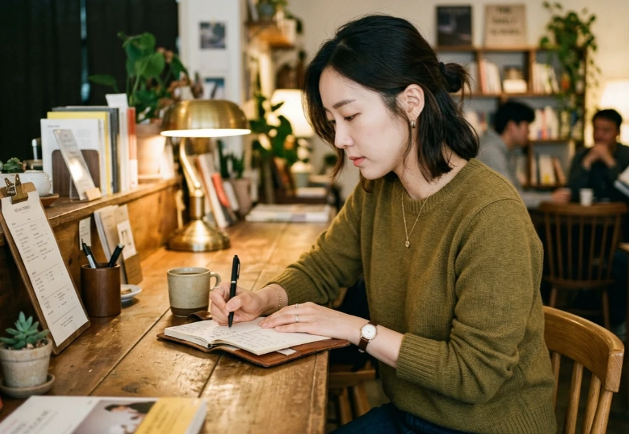 고객을 기억하기 위해 메모를 적는 모습