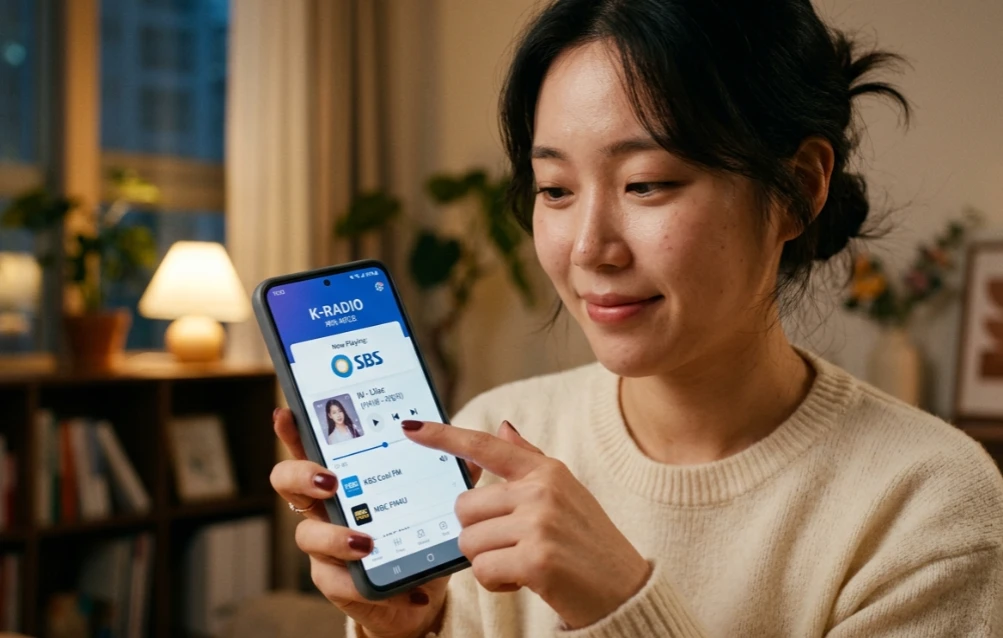스마트폰에서 우리방송 앱을 실행하는 모습