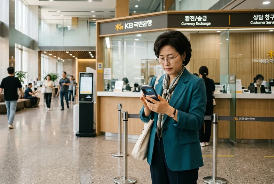 은행 시스템 점검 시간 확인을 고려하는 모습